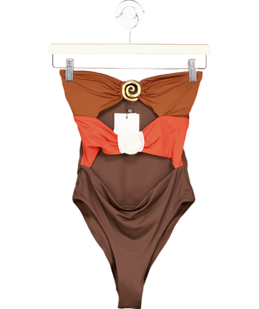 ZARA Brown Spiral Detail Bandeau Swimsuit UK XS - Reliked