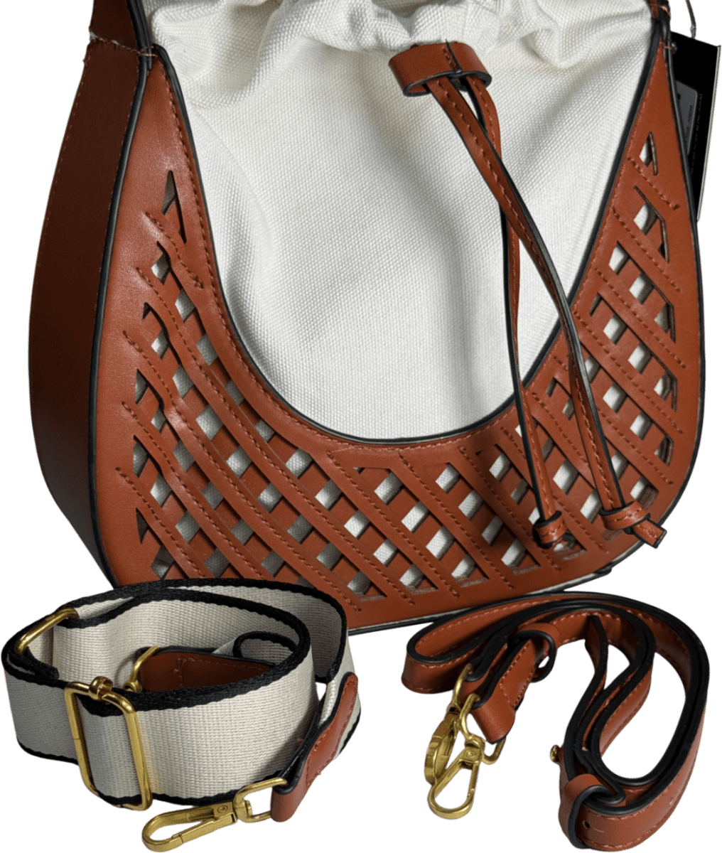 ZARA Brown Tan Faux Leather Bucket Bag With Sholder Straps - Reliked