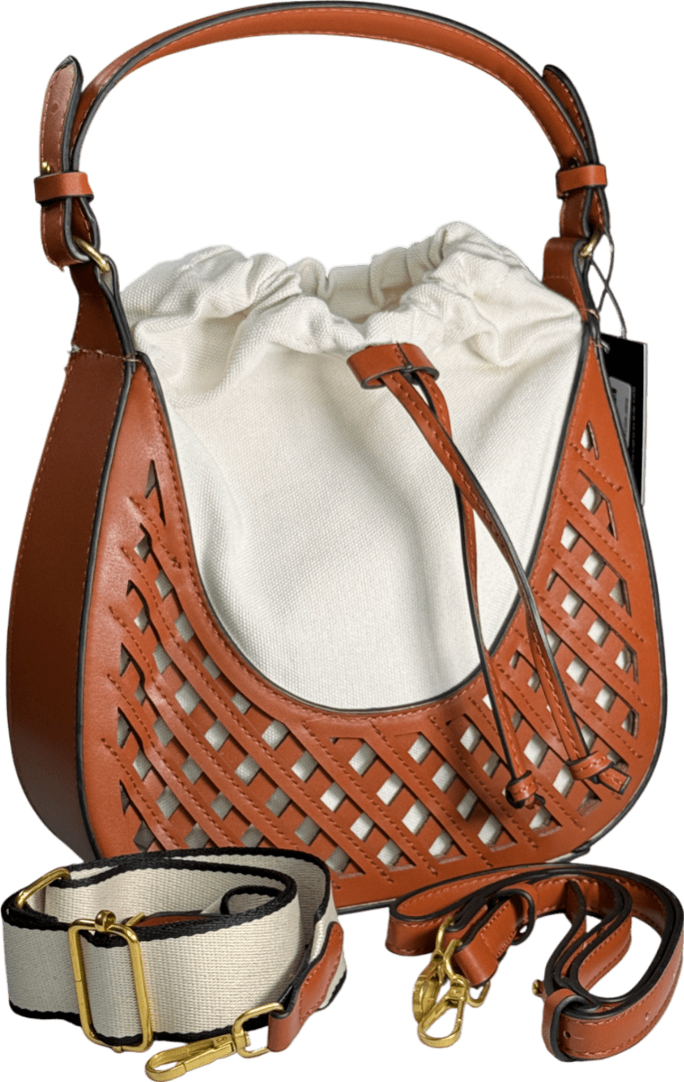 ZARA Brown Tan Faux Leather Bucket Bag With Sholder Straps - Reliked