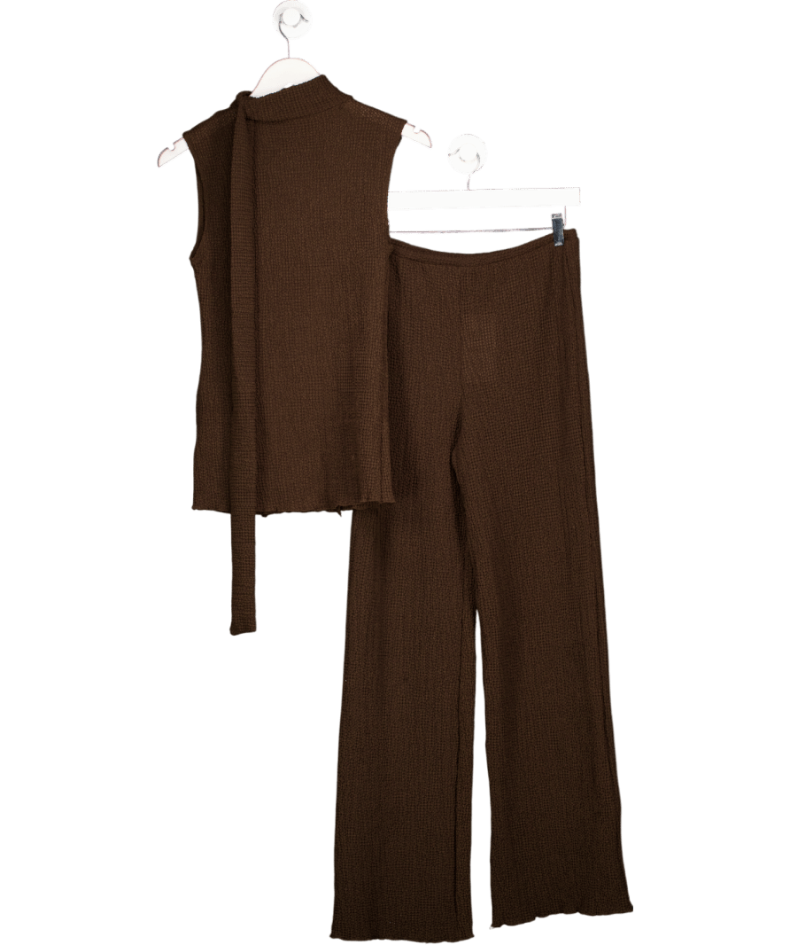ZARA Brown Textured Scarf Top And Trousers UK S - Reliked