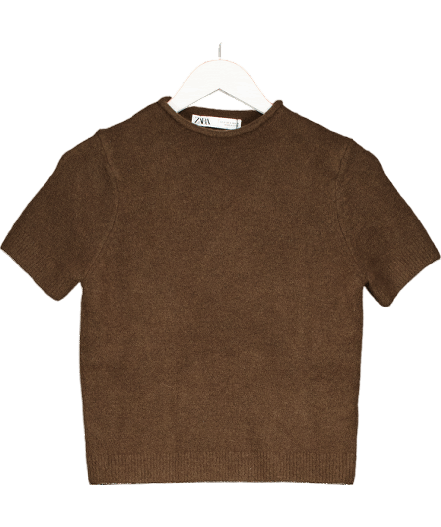 ZARA Chocolate Brown Supersoft Short Sleeve Knit UK S - Reliked