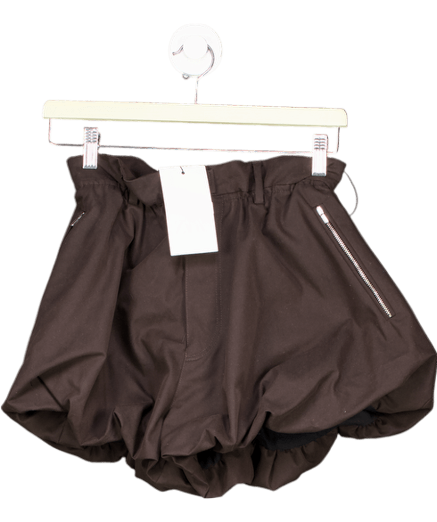 ZARA Chocolate Brown Zw Collection Balloon Shorts UK XS - Reliked