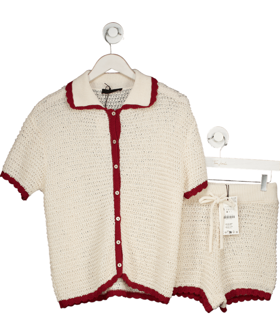 ZARA Cream 2 - piece Knitted Polo Top And Shourts Set UK S - Reliked