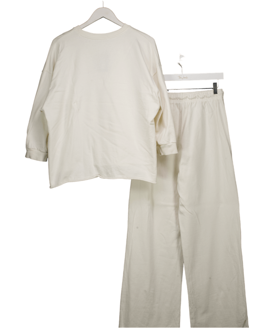 ZARA Cream 2 - piece Sweatshirt And Wide Leg Jogger Set UK M - Reliked