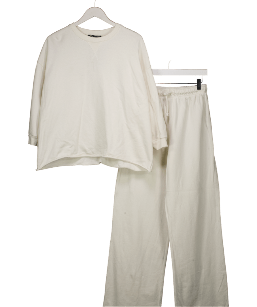 ZARA Cream 2 - piece Sweatshirt And Wide Leg Jogger Set UK M - Reliked