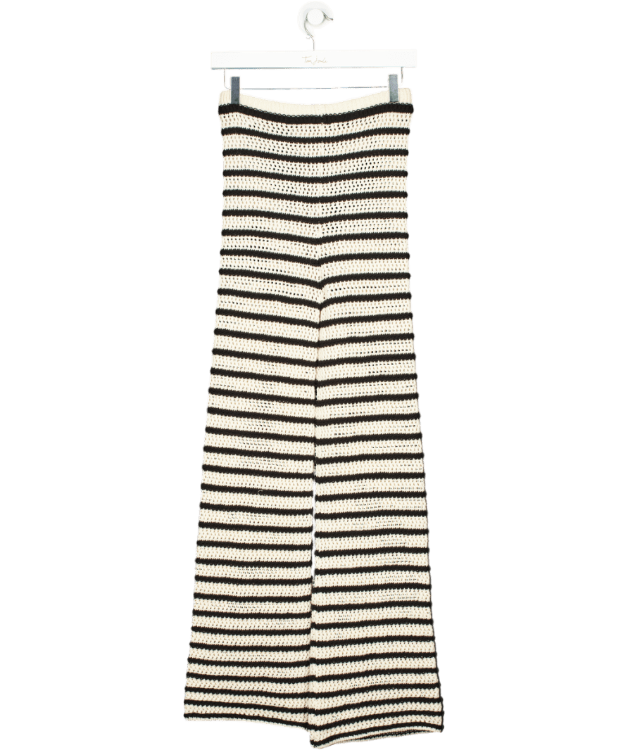 ZARA Cream / Black Striped Crochet Knit Trousers UK S - Reliked
