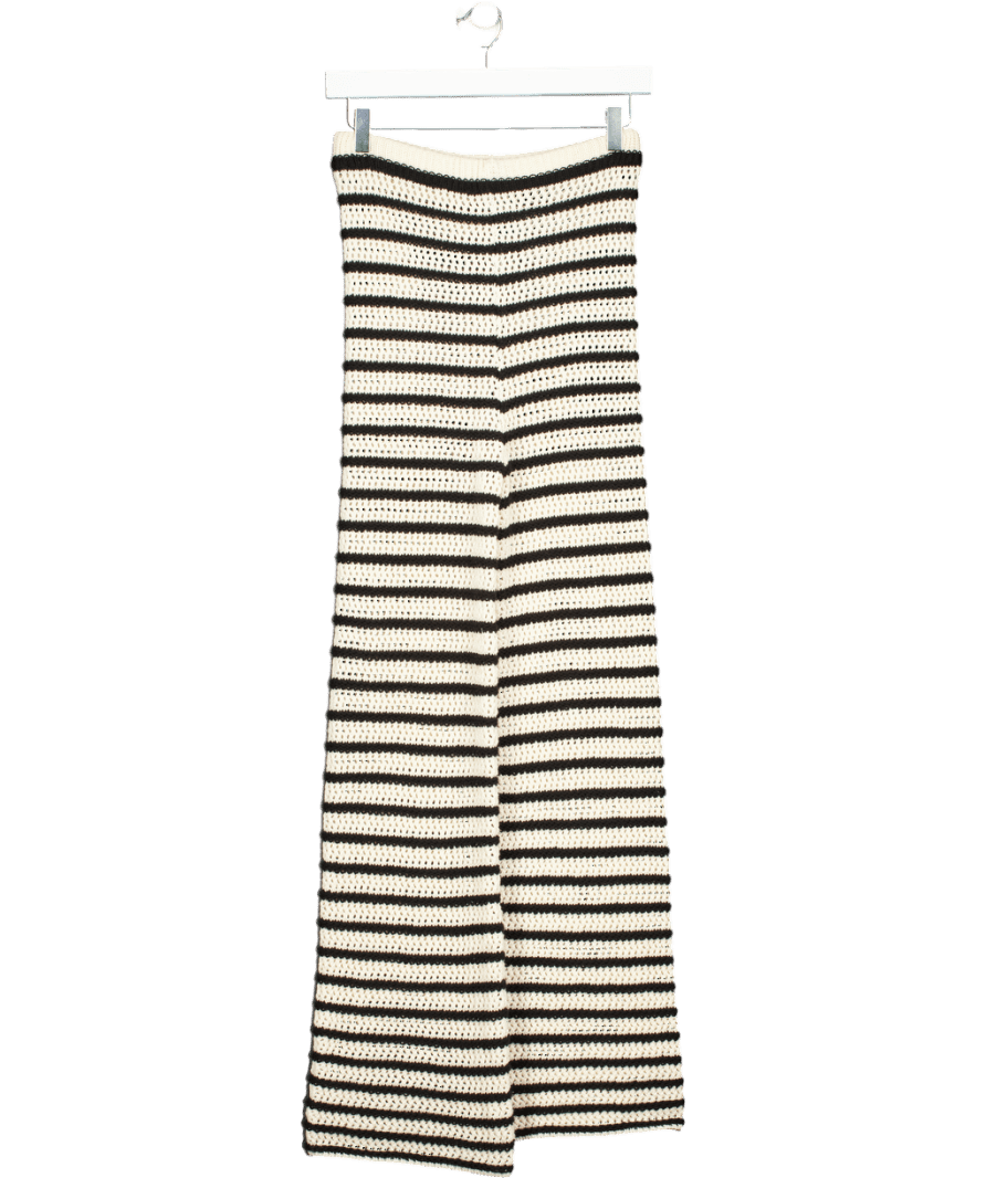 ZARA Cream / Black Striped Crochet Knit Trousers UK S - Reliked