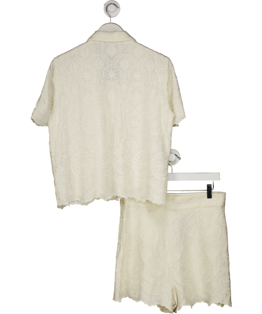 ZARA Cream Collection 2 - piece Creamembroidered Shirt And Shorts Set UK L - Reliked