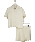 ZARA Cream Collection 2 - piece Creamembroidered Shirt And Shorts Set UK L - Reliked