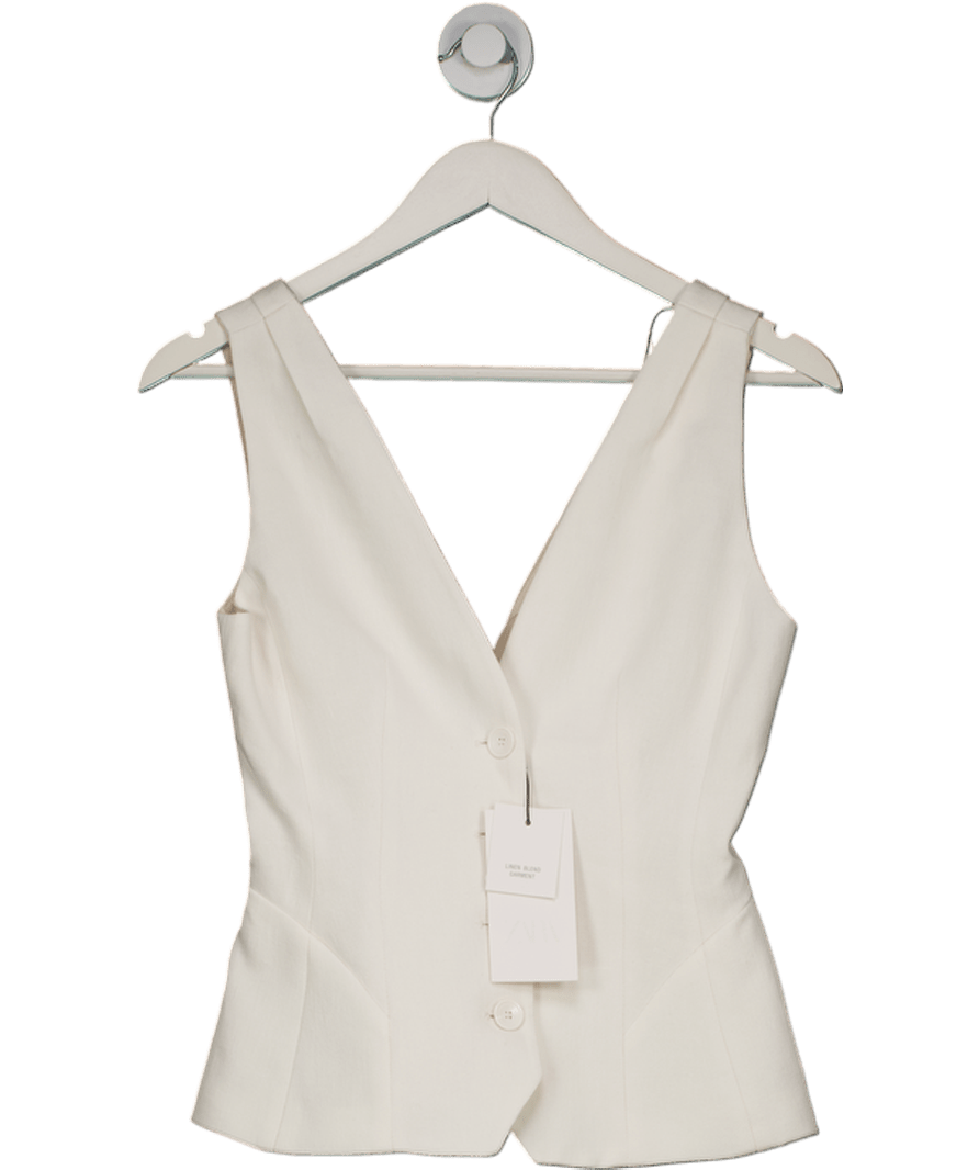 ZARA Cream Collection Linen Blend Volume Waistcoat UK XS - Reliked