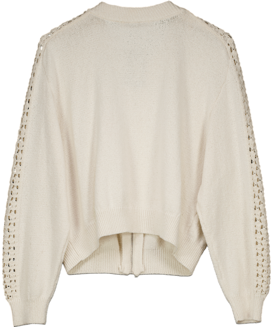 ZARA Cream Cotton Blend Zip Cardigan UK L - Reliked