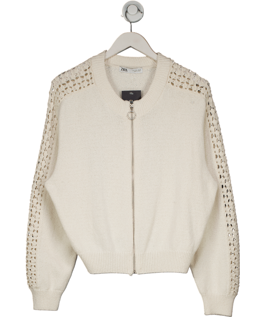 ZARA Cream Cotton Blend Zip Cardigan UK L - Reliked