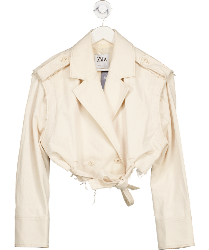 ZARA Cream Cropped Trench Jacket UK M - Reliked