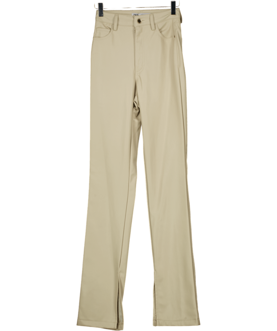ZARA Cream Faux Leather Slit Hem Trousers UK 4 - Reliked