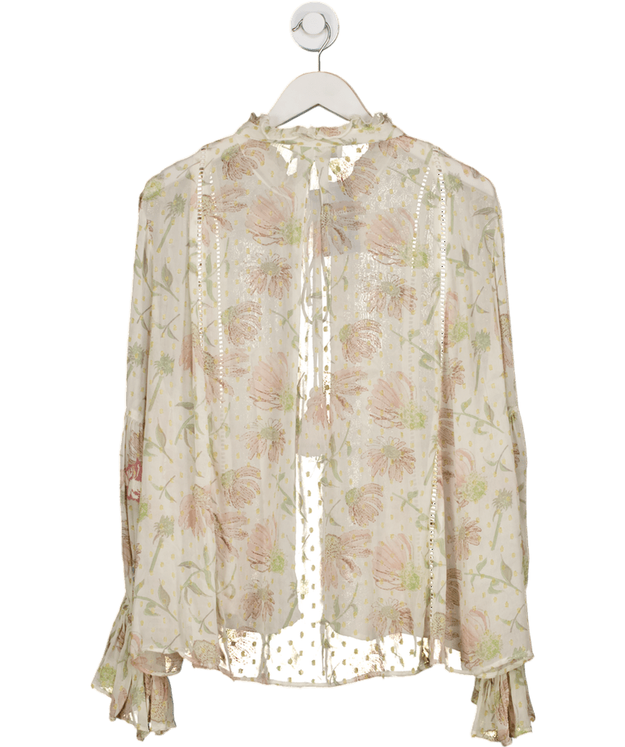 ZARA Cream Gold Embroidered Tie Fron Kimono Blouse Jacket UK L - Reliked