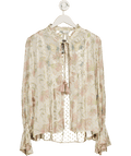ZARA Cream Gold Embroidered Tie Fron Kimono Blouse Jacket UK L - Reliked