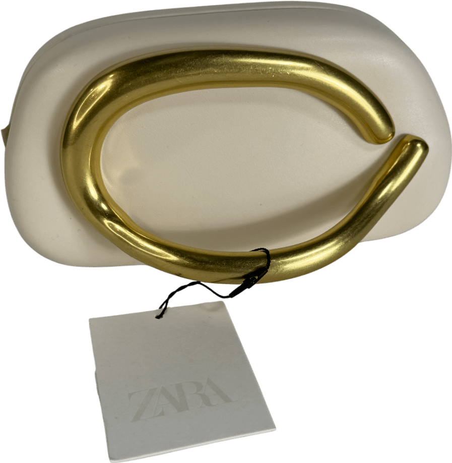 ZARA Cream / Gold Scultpural Handle Clutch Bag With Crossbody Chain One Size - Reliked