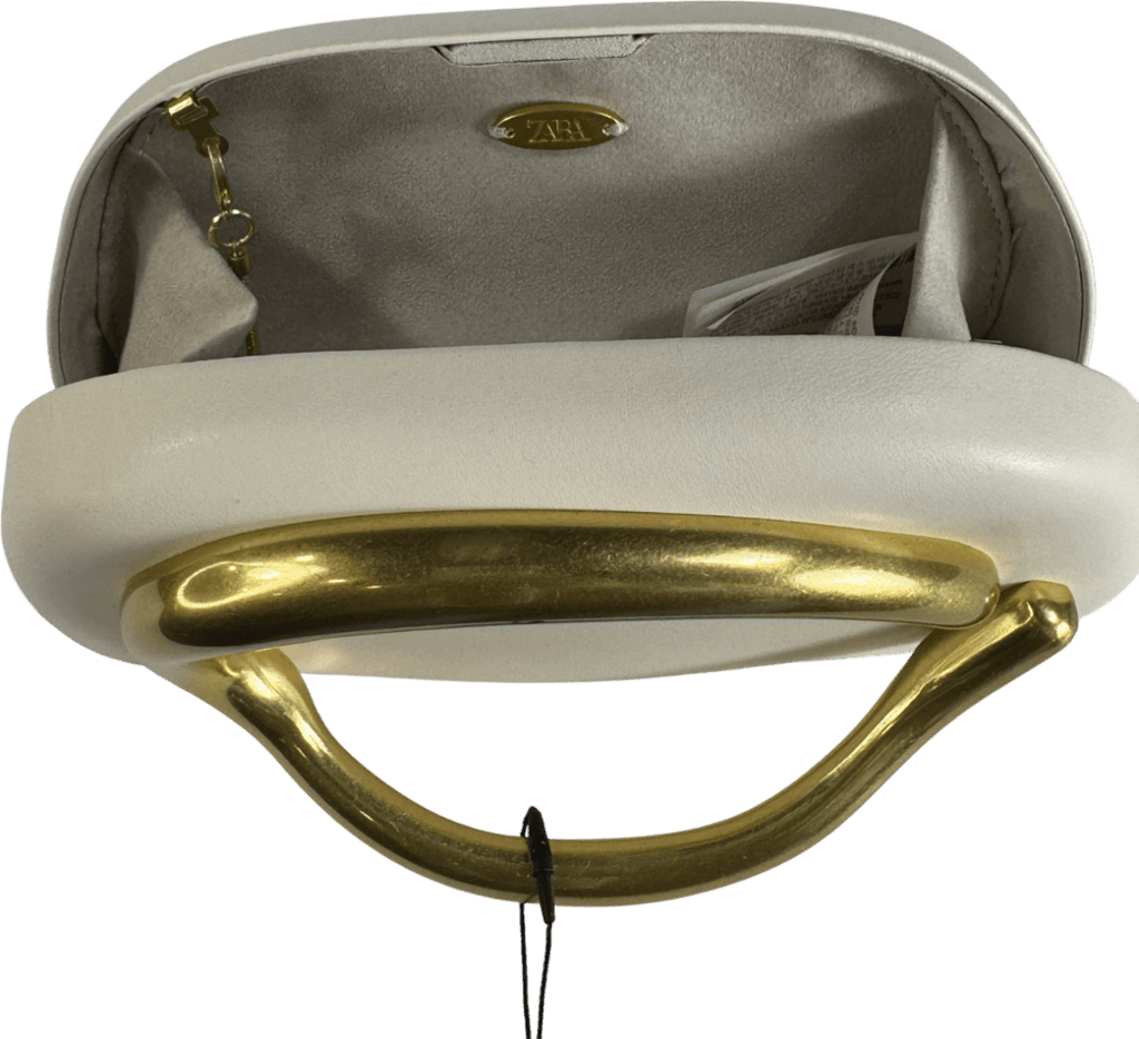 ZARA Cream / Gold Scultpural Handle Clutch Bag With Crossbody Chain One Size - Reliked