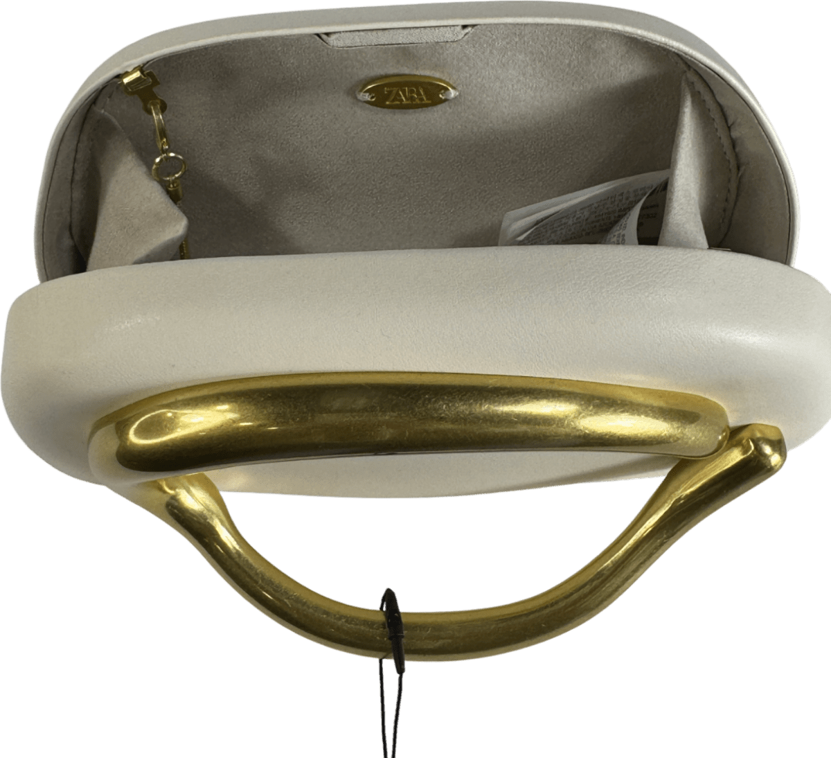 ZARA Cream / Gold Scultpural Handle Clutch Bag With Crossbody Chain One Size - Reliked