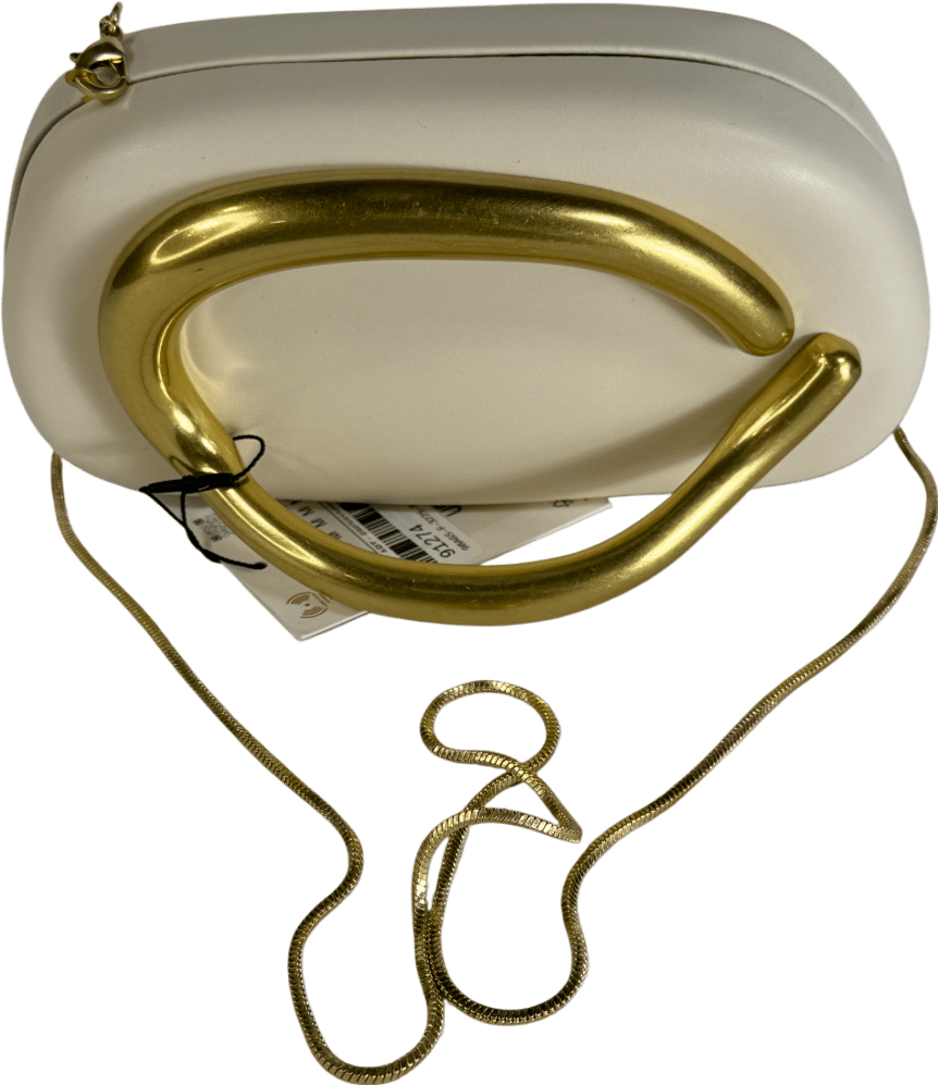 ZARA Cream / Gold Scultpural Handle Clutch Bag With Crossbody Chain One Size - Reliked