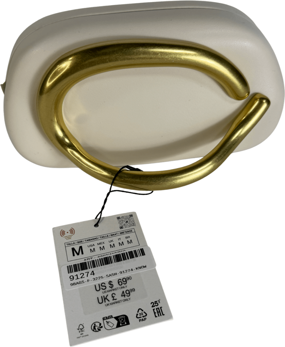 ZARA Cream / Gold Scultpural Handle Clutch Bag With Crossbody Chain One Size - Reliked