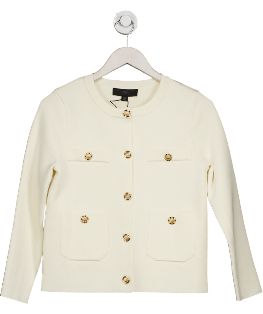 ZARA Cream Knit Cardigan /jacket With Gold Buttons UK S - Reliked