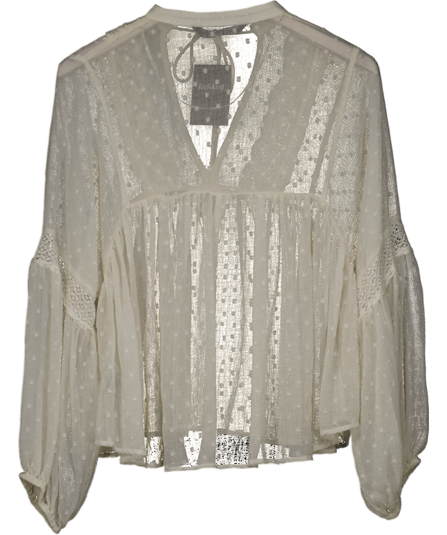 ZARA Cream Lace Trim Boho Top UK XS - Reliked