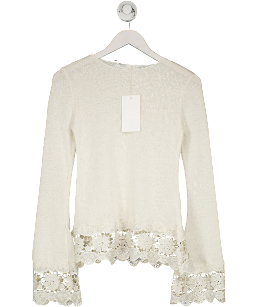 ZARA Cream Lace Trim Knit Jumper UK S - Reliked