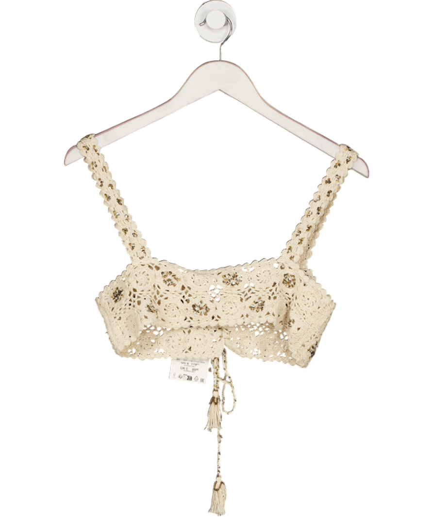 ZARA Cream Limited Edition Beaded Crochet Bra UK S - Reliked