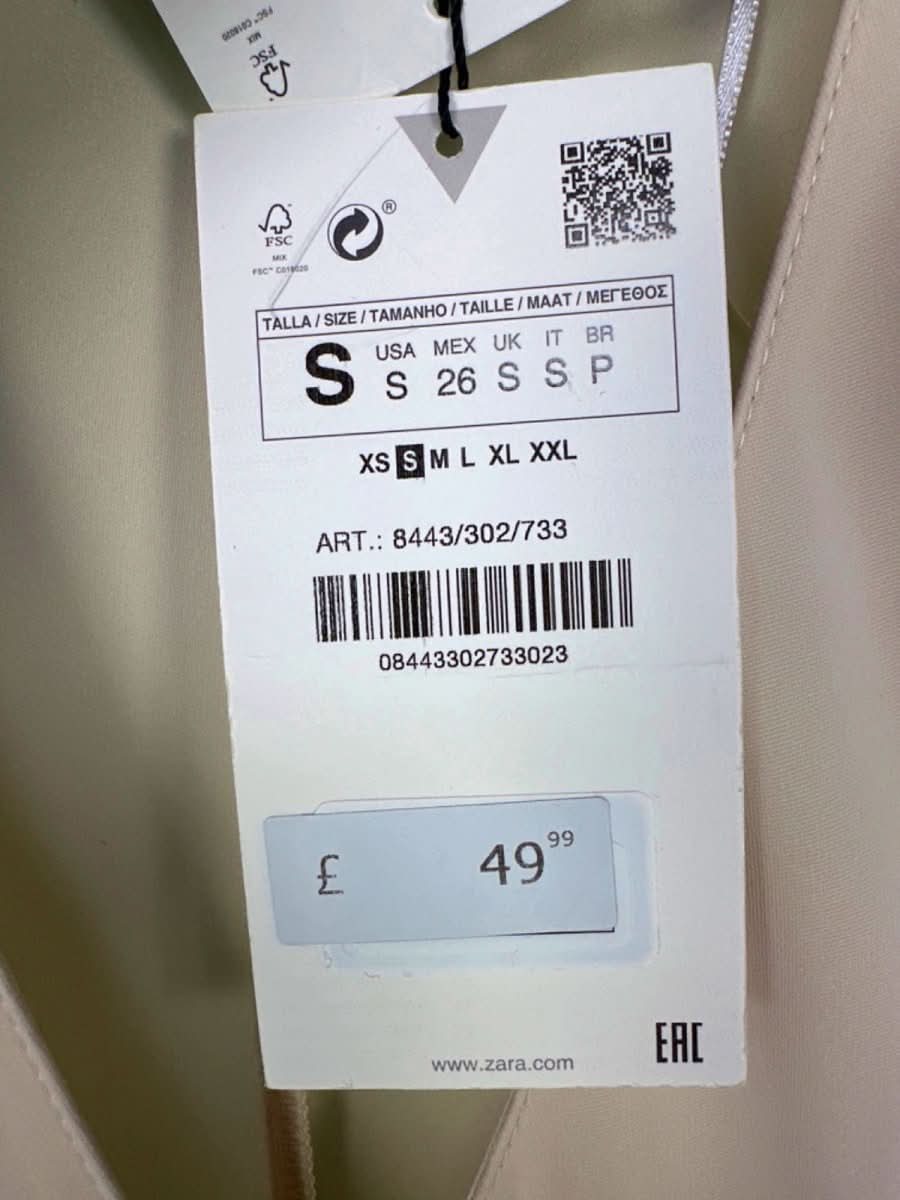 Zara Cream Long Sleeve Midi Dress UK S - Reliked