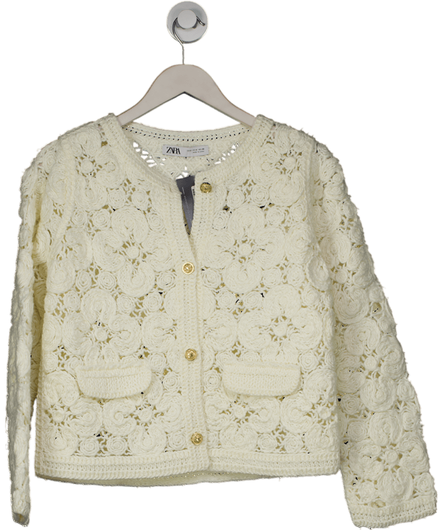 ZARA Cream Macrame Knit Lace Cardigan / Jacket UK M - Reliked