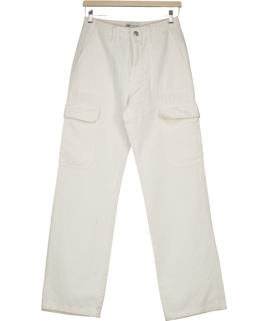 ZARA Cream Straight Leg Cargo Trousers UK 8 - Reliked