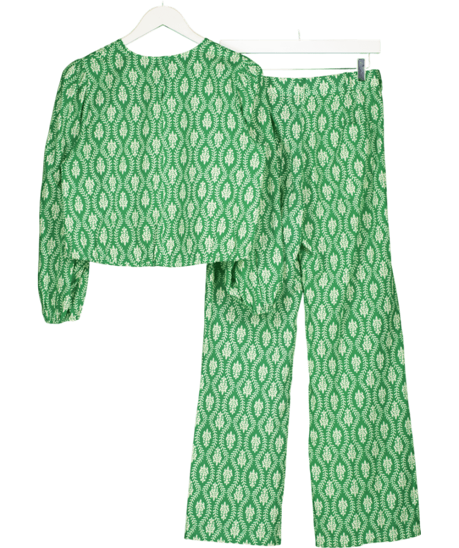 ZARA Green 2 - piece Cotton Top Uk S And Trouser Leaf Print Co - ord Set. UK XS - Reliked