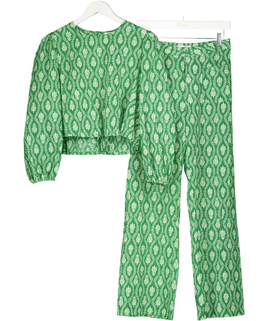 ZARA Green 2 - piece Cotton Top Uk S And Trouser Leaf Print Co - ord Set. UK XS - Reliked