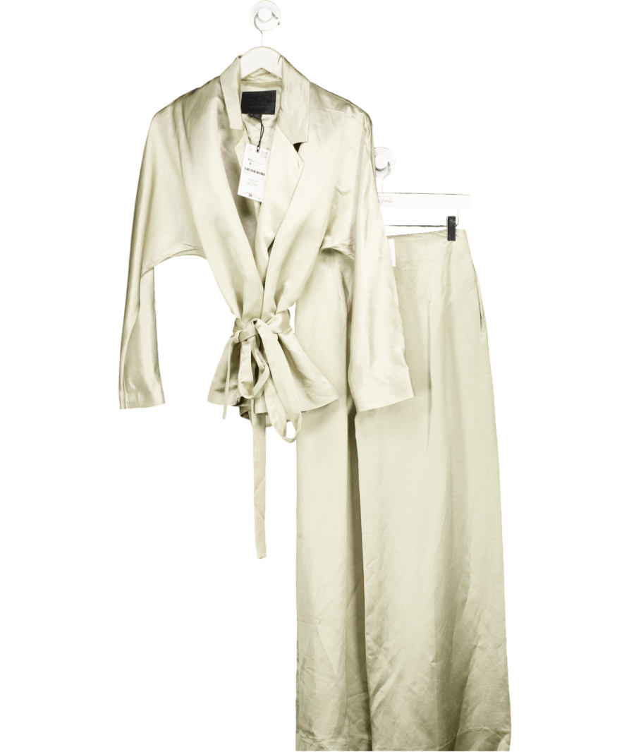 ZARA Green Limited Edition Satin Belted Blazer And Trouser UK XS - Reliked