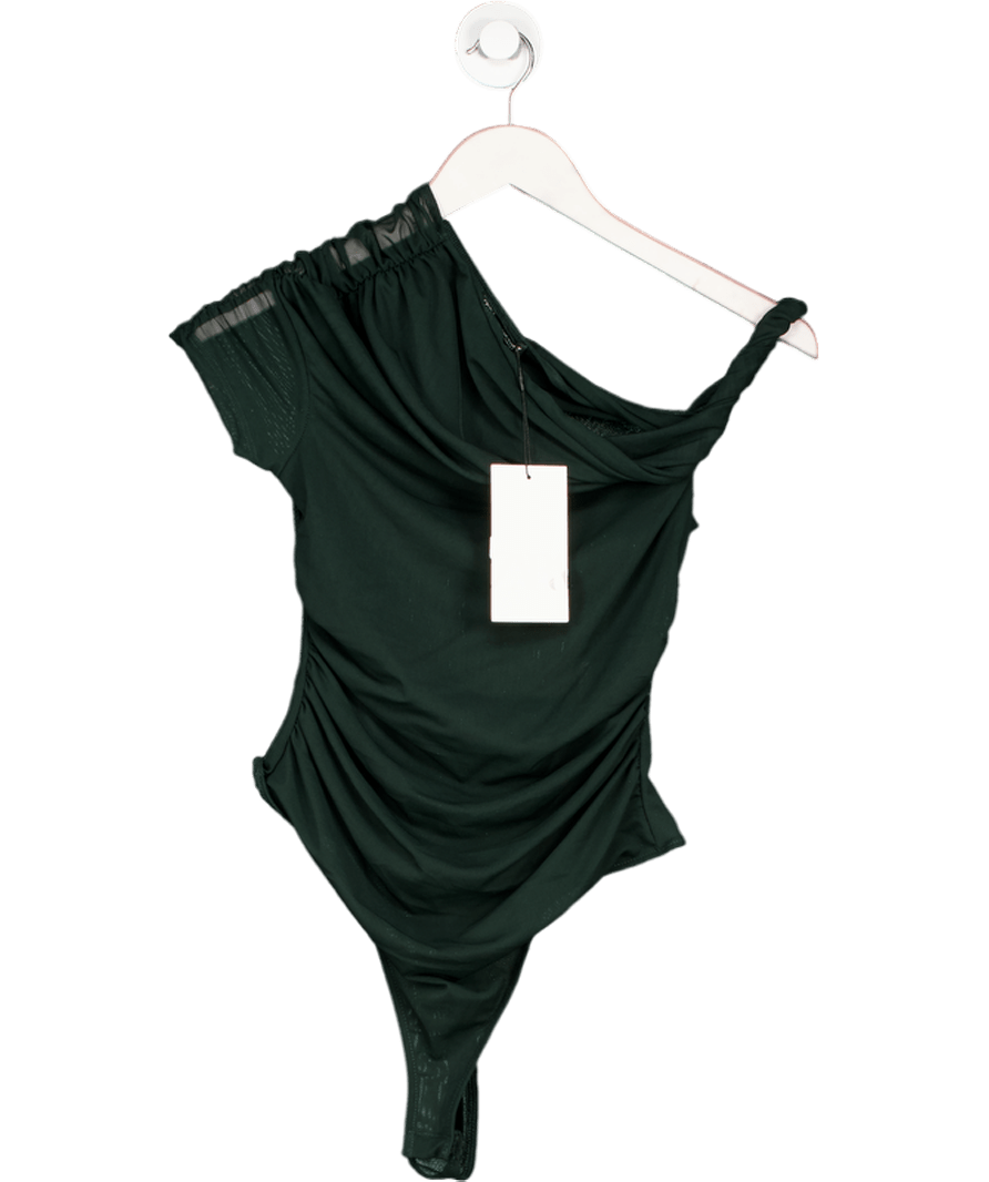 ZARA Green Mesh Asymmetric Ruched Bodysuit UK M - Reliked