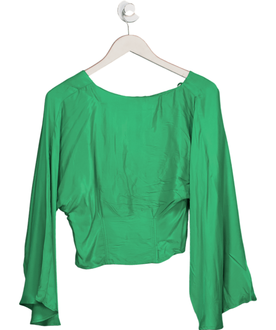 ZARA Green Satin V - neck Blouse UK S - Reliked