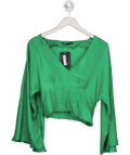 ZARA Green Satin V - neck Blouse UK S - Reliked