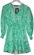 ZARA Green / White Floral Cotton / Linen Blend Dress UK XS - Reliked