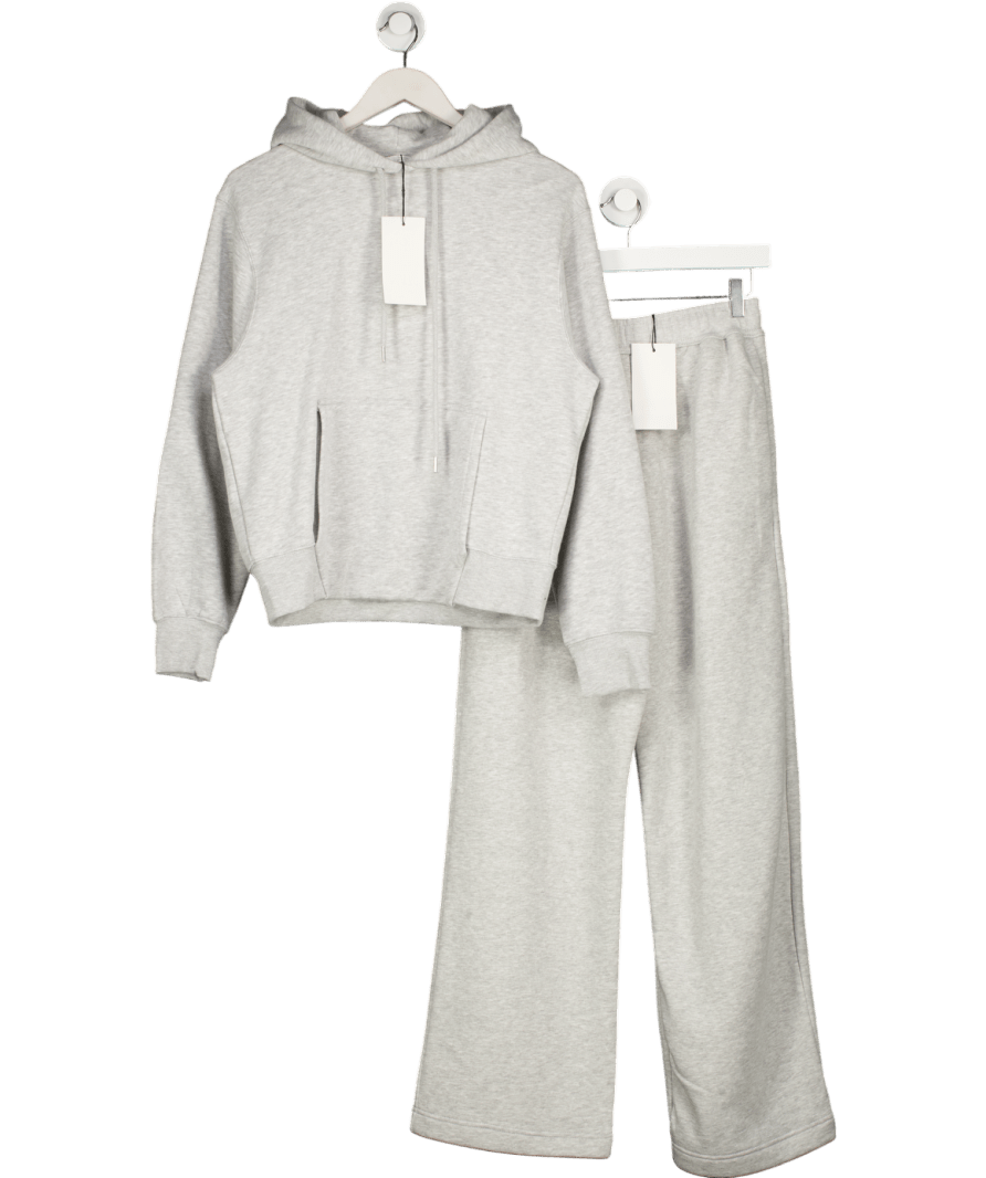 ZARA Grey Basic Hoodie And Wide Leg Plush Trousers Set UK M - Reliked