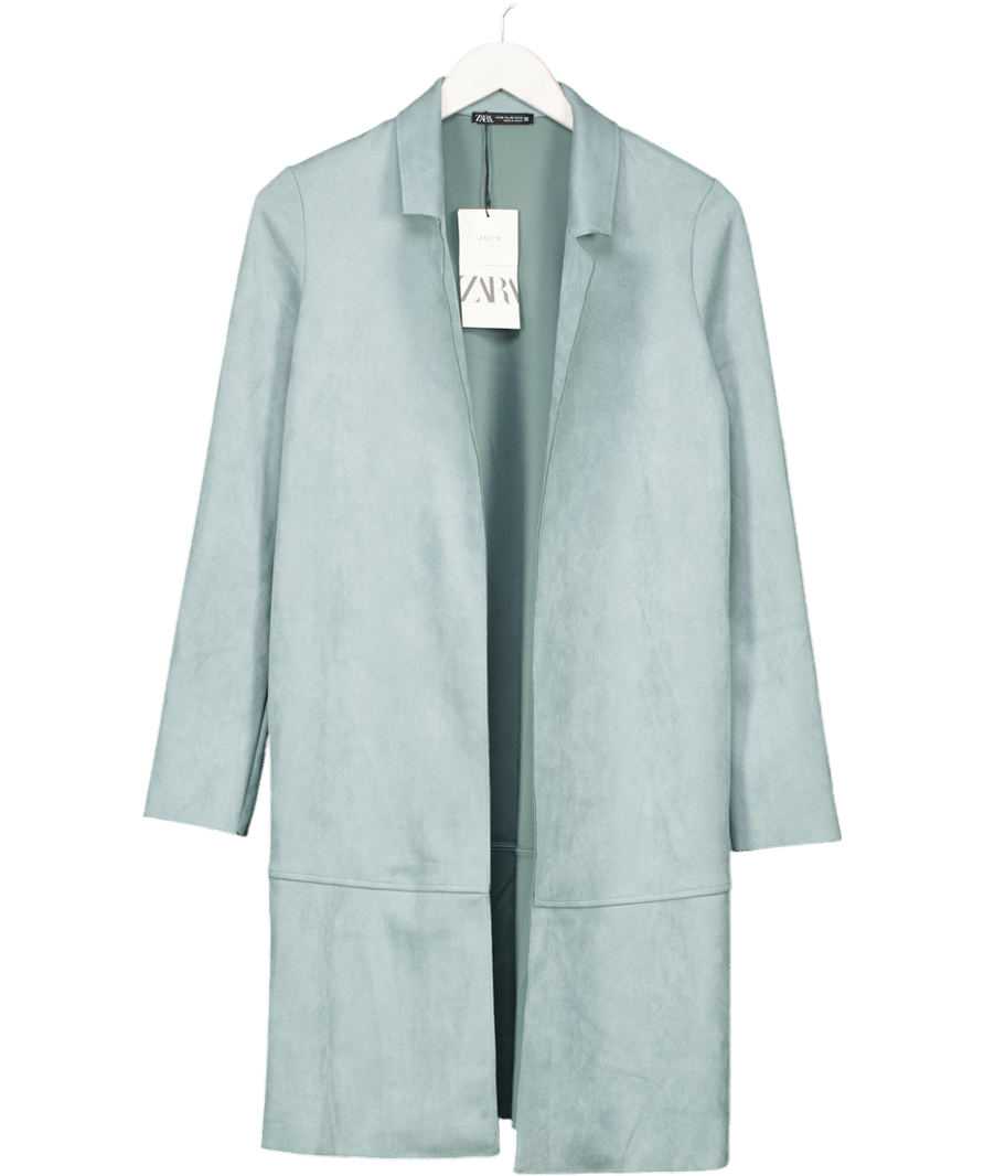 ZARA Grey / Blue Faux Suede Longline Jacket UK XS - Reliked
