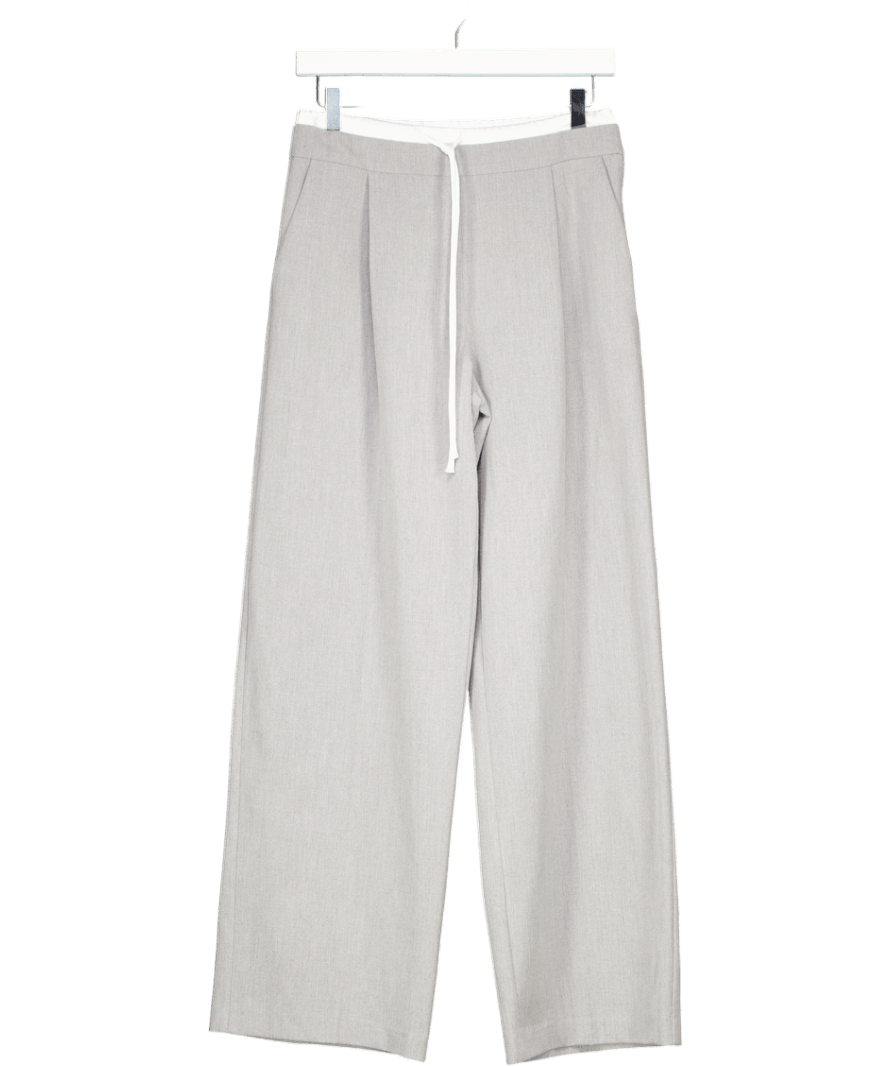 ZARA Grey Contrast Waistband Drawstring Wide Leg Trousers UK XS - Reliked