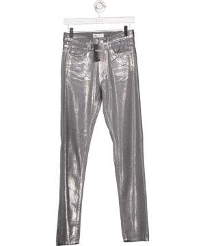 ZARA Grey Metallic Coated Slim Leg Jeans UK 4