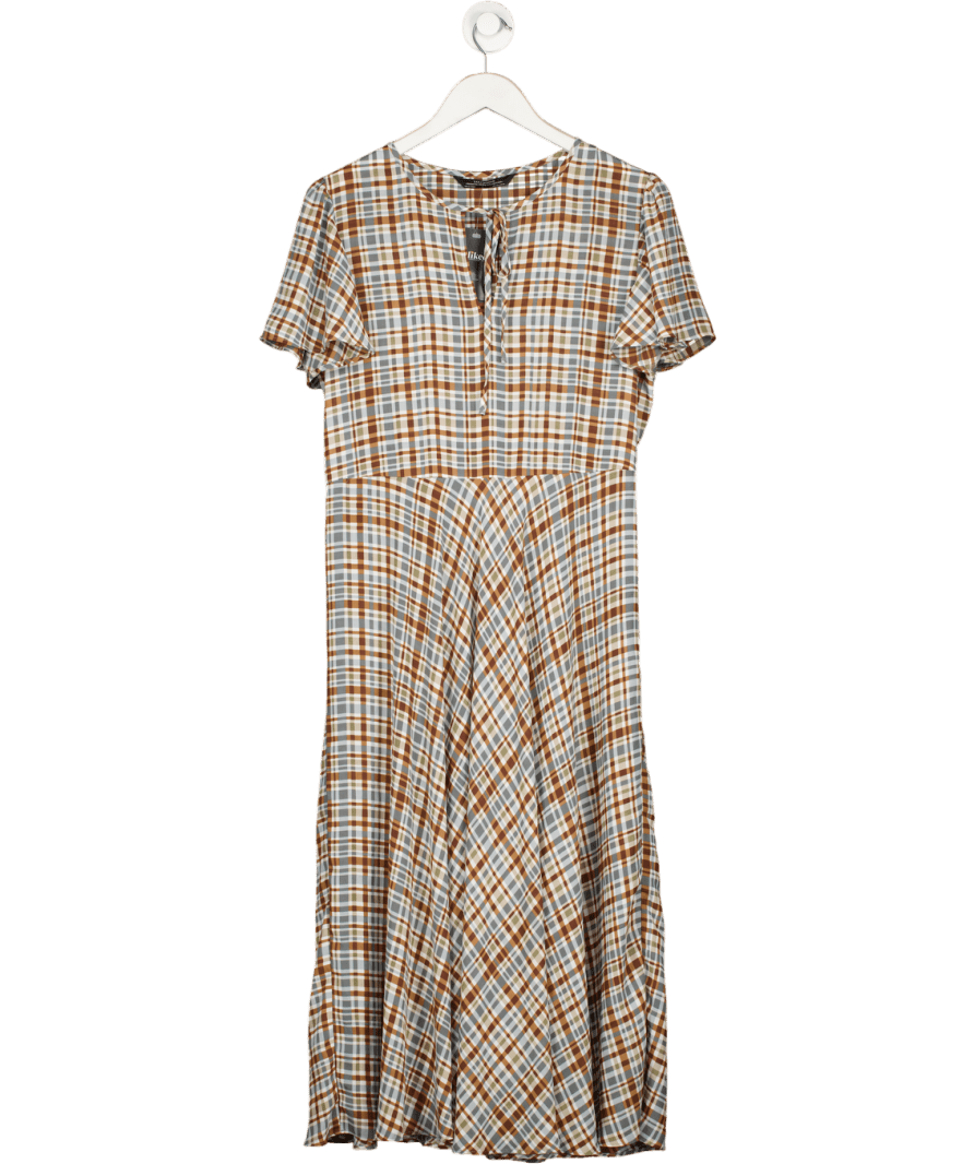 ZARA Grey Premium Collection Flowy Plaid Checked Midi Dress UK S - Reliked