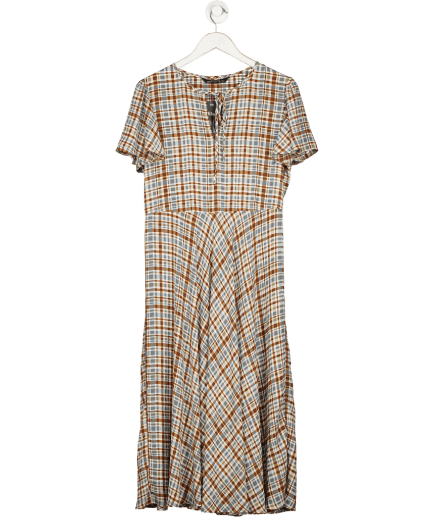 ZARA Grey Premium Collection Flowy Plaid Checked Midi Dress UK S - Reliked ZARA Grey Premium Collection Flowy Plaid Checked Midi Dress UK S - Reliked