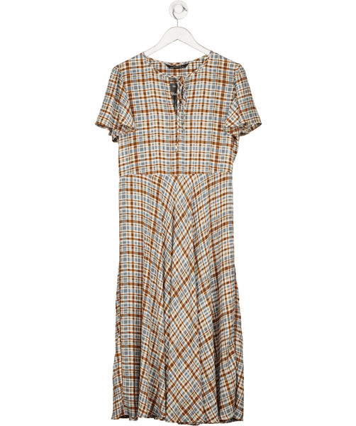 checked midi dress zara ZARA Grey Premium Collection Flowy Plaid Checked Midi Dress UK S