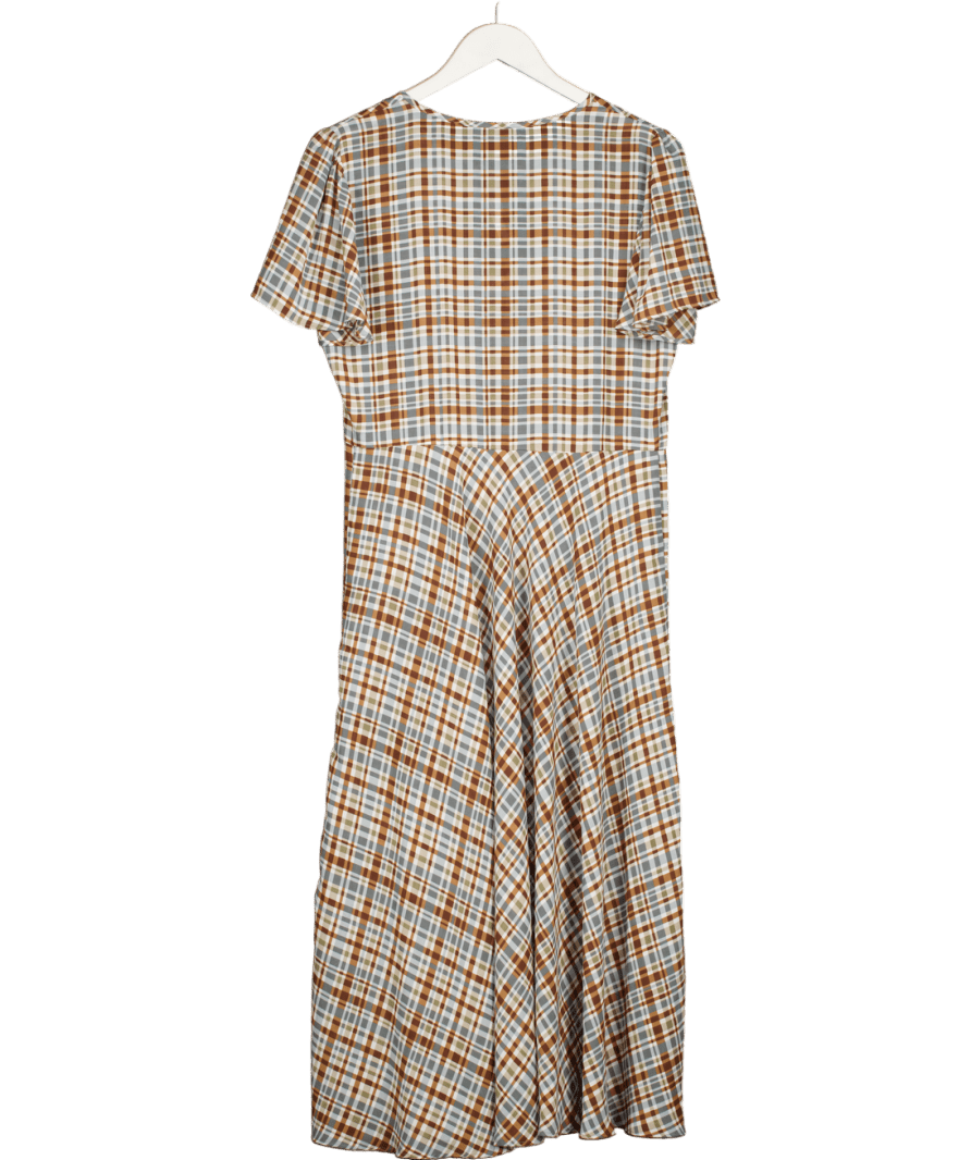 ZARA Grey Premium Collection Flowy Plaid Checked Midi Dress UK S - Reliked