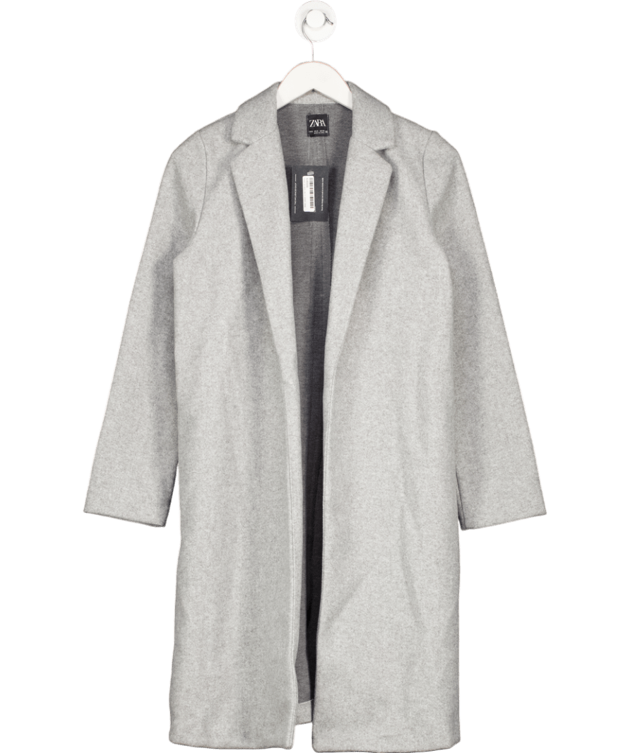 ZARA Grey Single Breasted Wool Look Coat UK S - Reliked