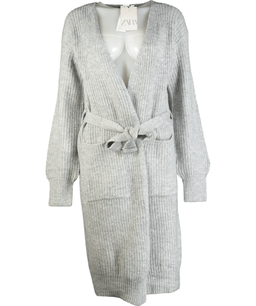 ZARA Grey Tie Belt Knit Cardigan UK XL - Reliked