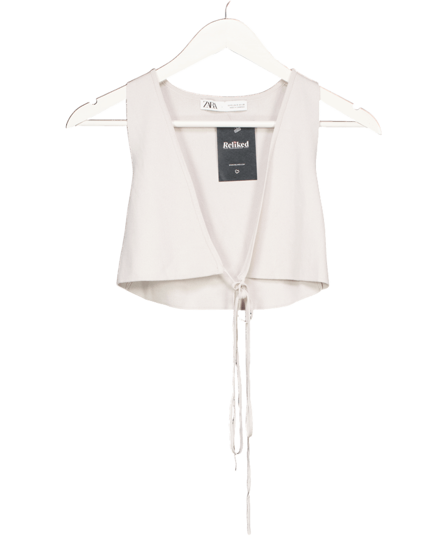 ZARA Grey Tie Front Gilet Vest UK S - Reliked